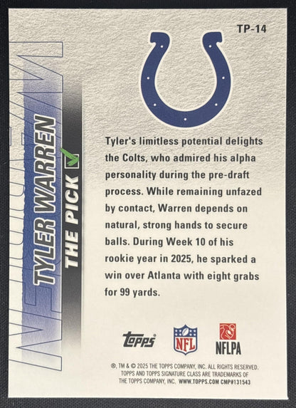 Tyler Warren 2025 Topps Signature Class The Pick Colts back