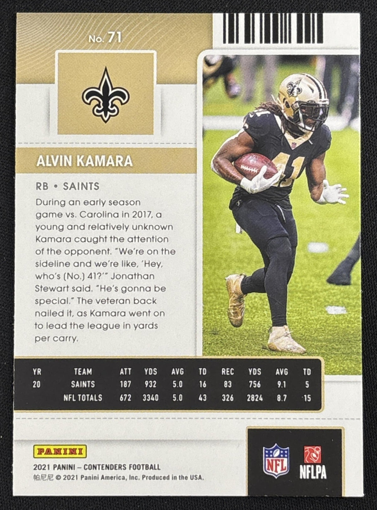 Alvin Kamara 2021 Panini Contenders Stardust Ticket Saints Sports Trading Card