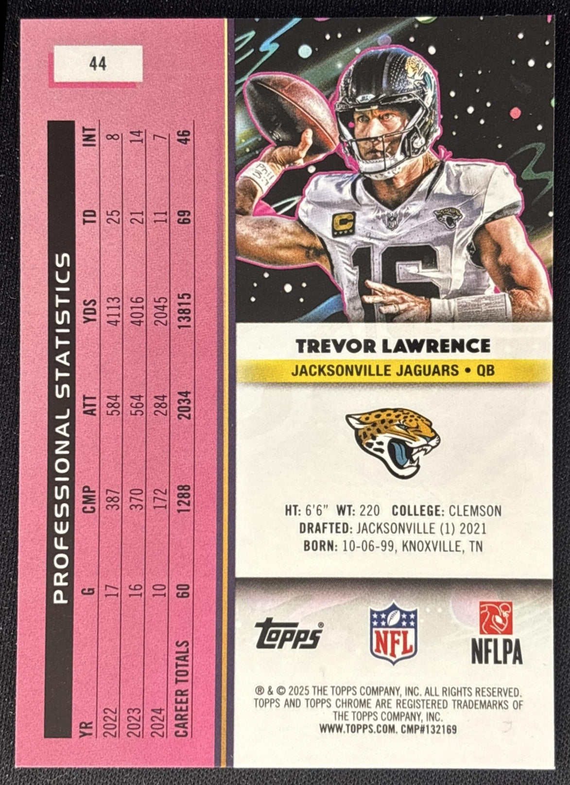 Trevor Lawrence 2025 Topps Cosmic Chrome Aqua Equinox Refractor /199 Jaguars back