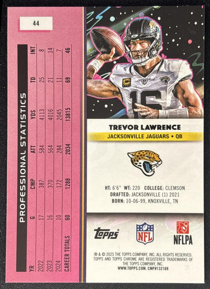 Trevor Lawrence 2025 Topps Cosmic Chrome Aqua Equinox Refractor /199 Jaguars back