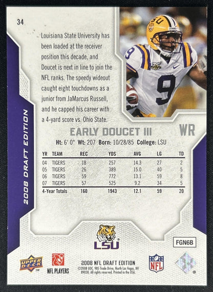 Early Doucet 2008 Upper Deck Draft Edition Tigers back