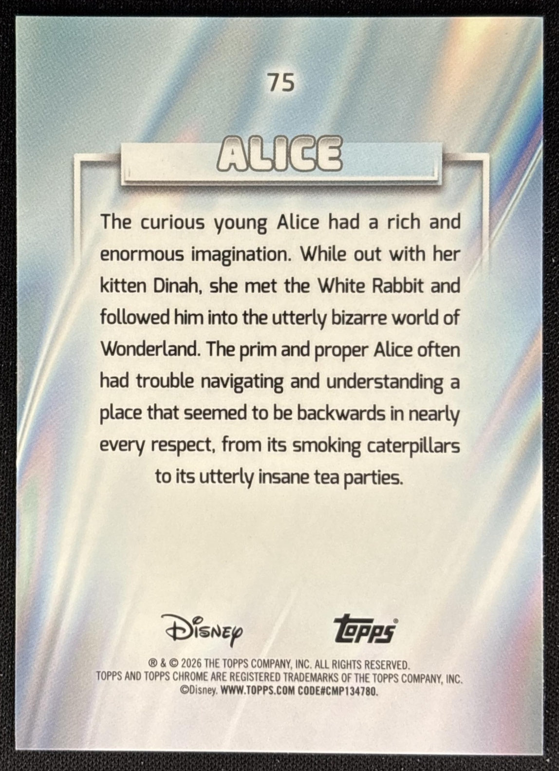 Alice 2026 Topps Chrome Disney in Wonderland back