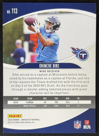 Chimere Dike 2025 Panini Absolute Rookies Titans