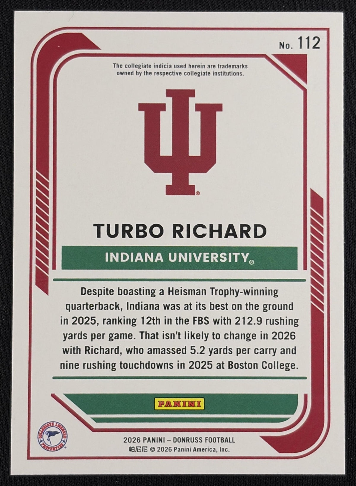 Turbo Richard 2026 Panini Donruss Lighting Hoosiers Sports Trading Card