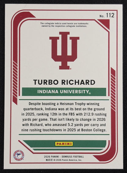 Turbo Richard 2026 Panini Donruss Lighting Hoosiers Sports Trading Card
