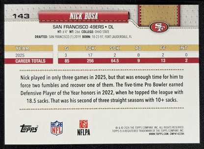 Nick Bosa 2026 Topps Football Leather Foil 49ers back