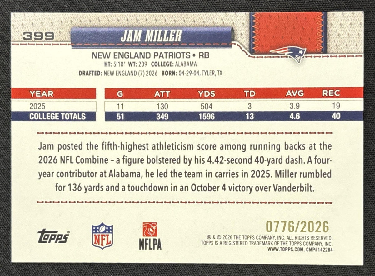 Jam Miller 2026 Topps Gold /2026 Patriots