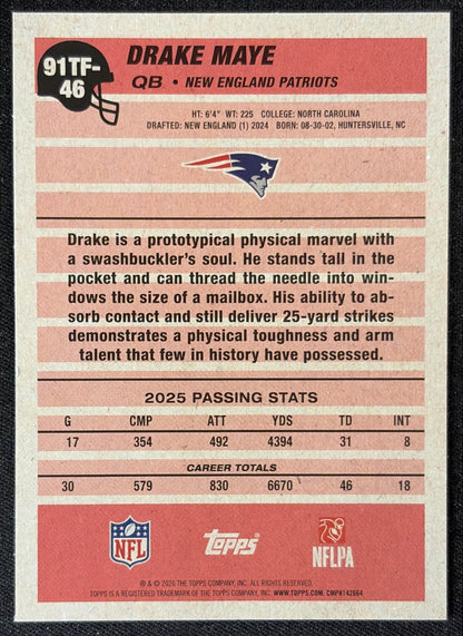 Drake Maye 2026 Topps 1991 Patriots back