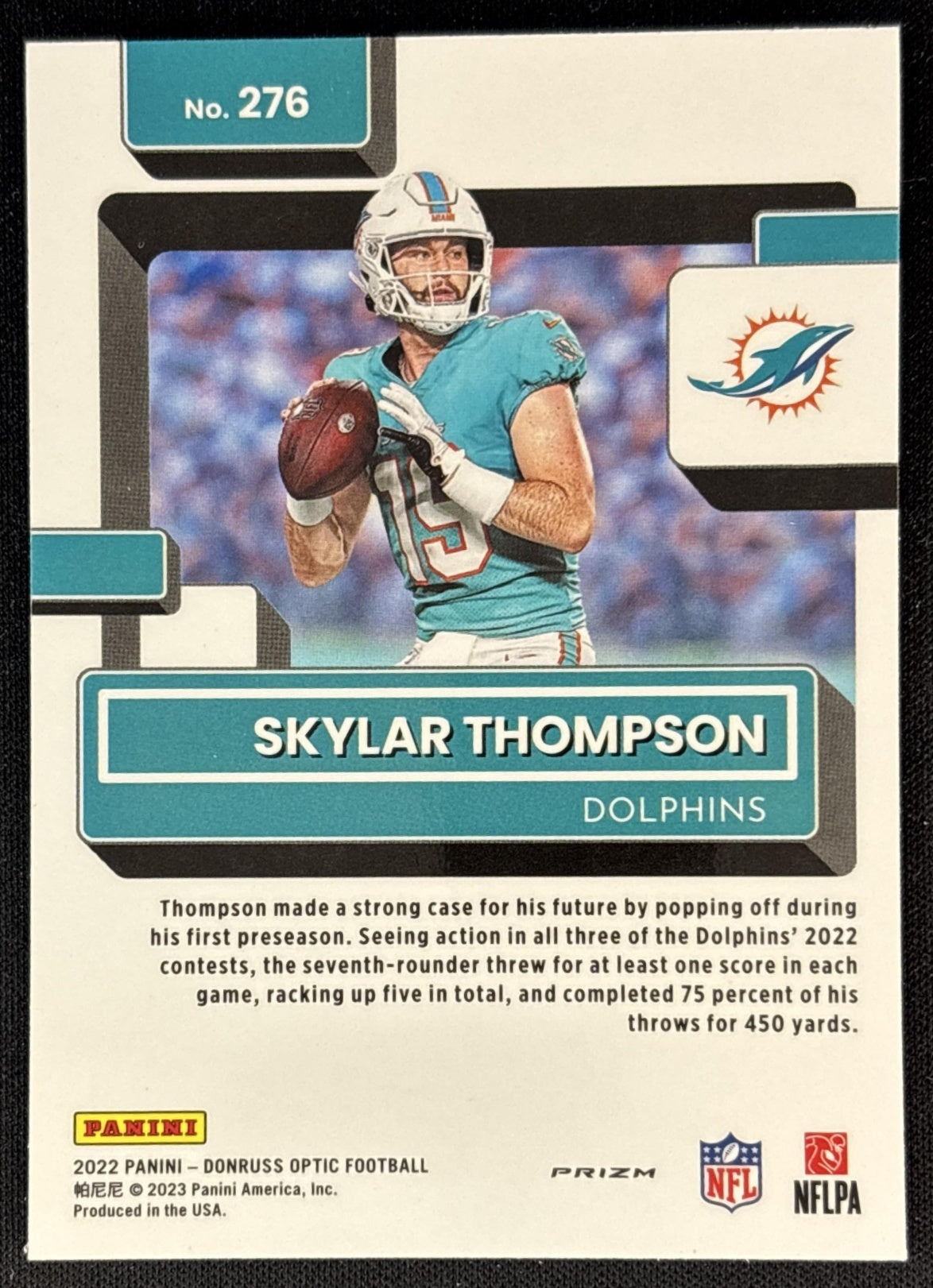 Skylar Thompson 2022 Panini Donruss Optic Pink Dolphins