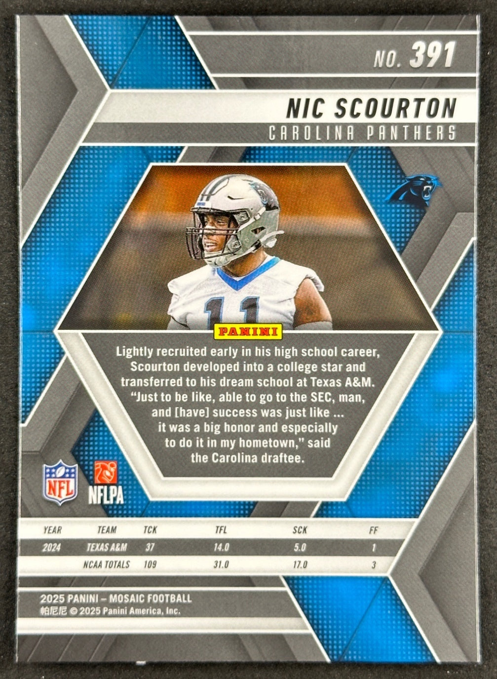 Nic Scourton 2025 Mosaic Rookies Panthers Sports Trading Card