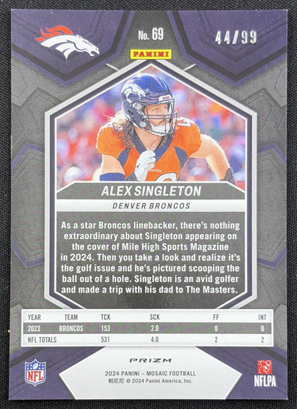 Alex Singleton 2024 Panini Mosaic Blue Prizm /99 Broncos