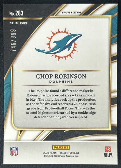 Chop Robinson 2025 Panini Select Club Level Copper Prizm Shock /899 Dolphins back