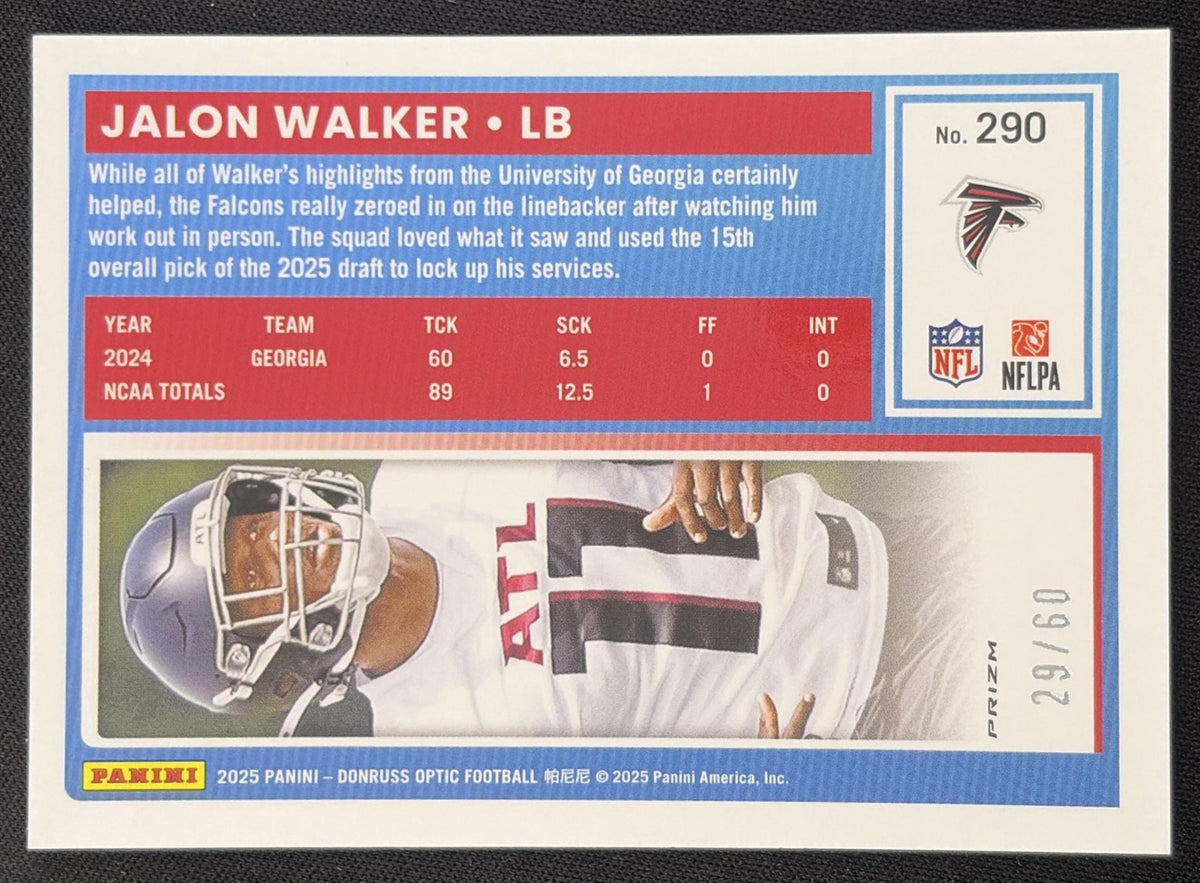 Jalon Walker 2025 Panini Donruss Optic Rated Rookie Purple Prizm /60 Falcons Atlanta Falcons