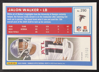 Jalon Walker 2025 Panini Donruss Optic Rated Rookie Purple Prizm /60 Falcons Atlanta Falcons