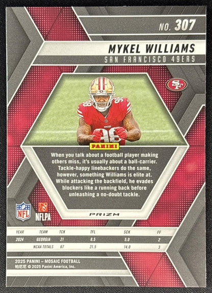Mykel Williams 2025 Panini Mosaic Rookies Camo Pink Prizm 49ers back