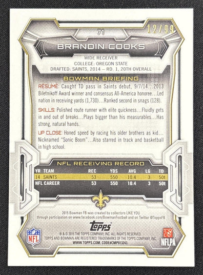 Brandin Cooks 2015 Bowman Veterans Blue /99 Saints
