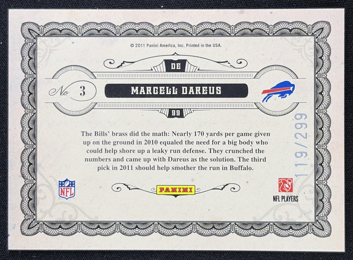 Marcell Dareus 2011 Panini Gold Standard Leaf Rookies /299 Bills - Back