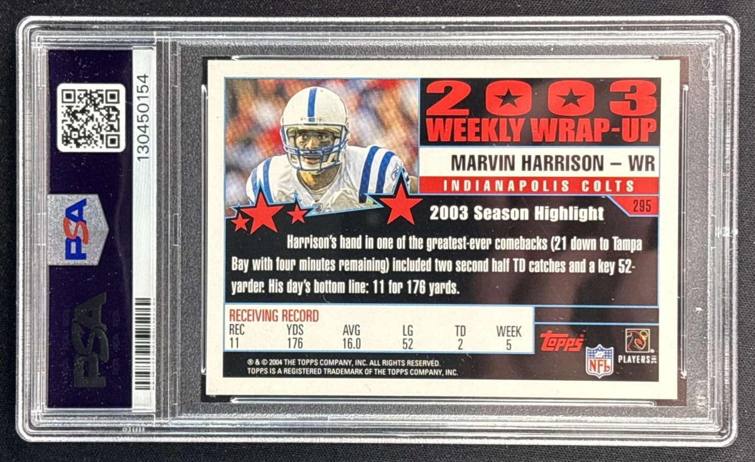 Marvin Harrison 2004 Topps 1st Edition PSA 10 Colts Back