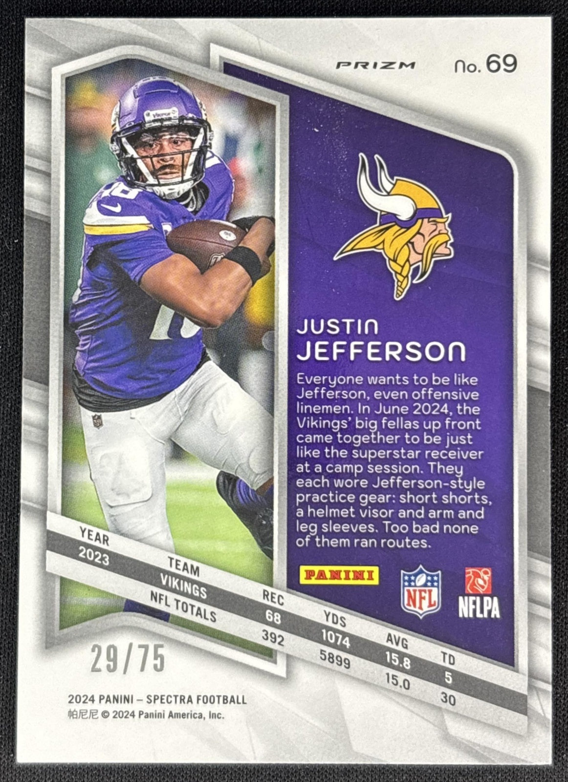 Justin Jefferson 2024 Panini Spectra Hyper /75 Vikings Sports Trading Cards