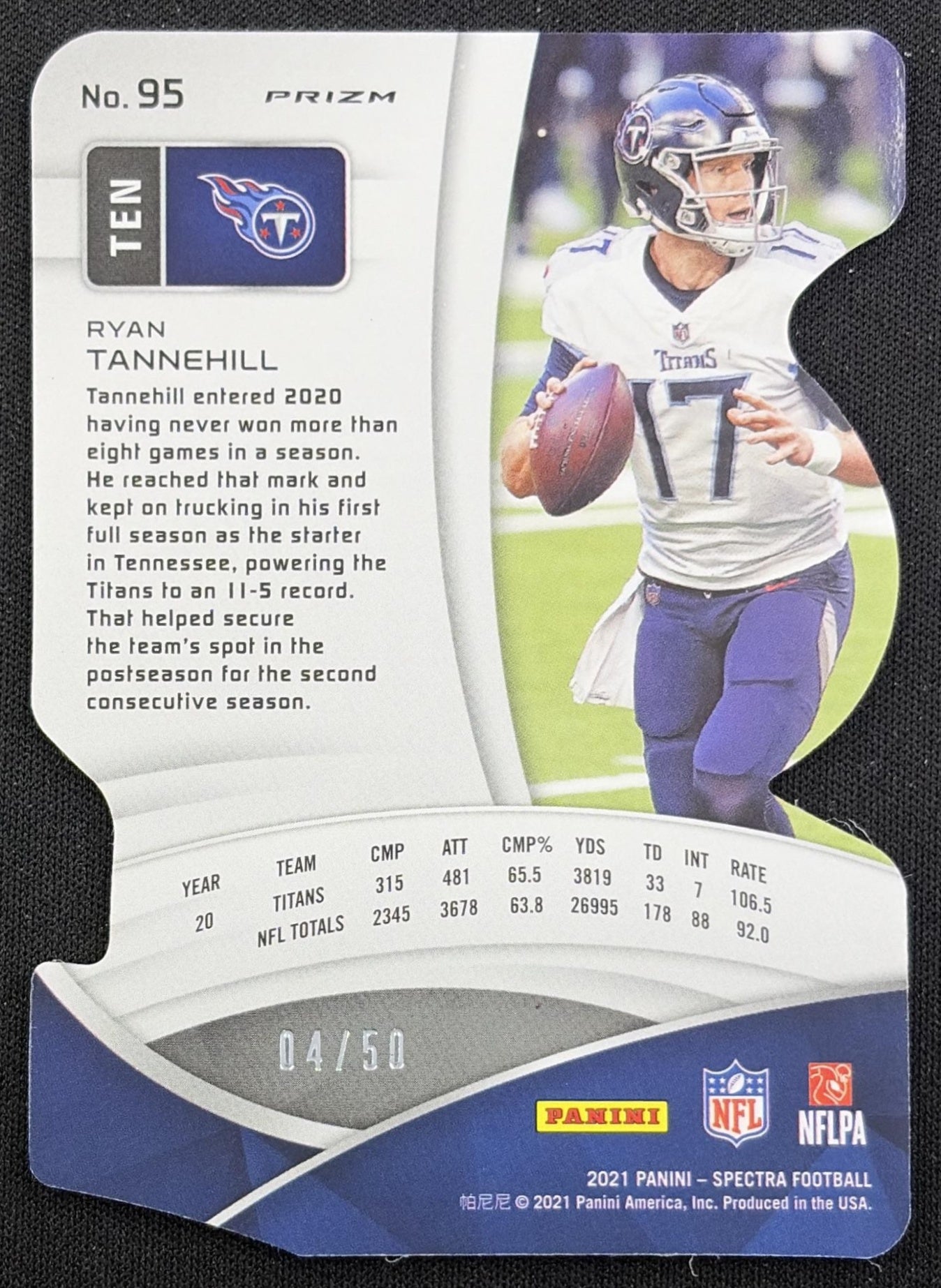 Ryan Tannehill 2021 Panini Spectra Neon Blue Die Cut /50 Titans Tennessee Titans