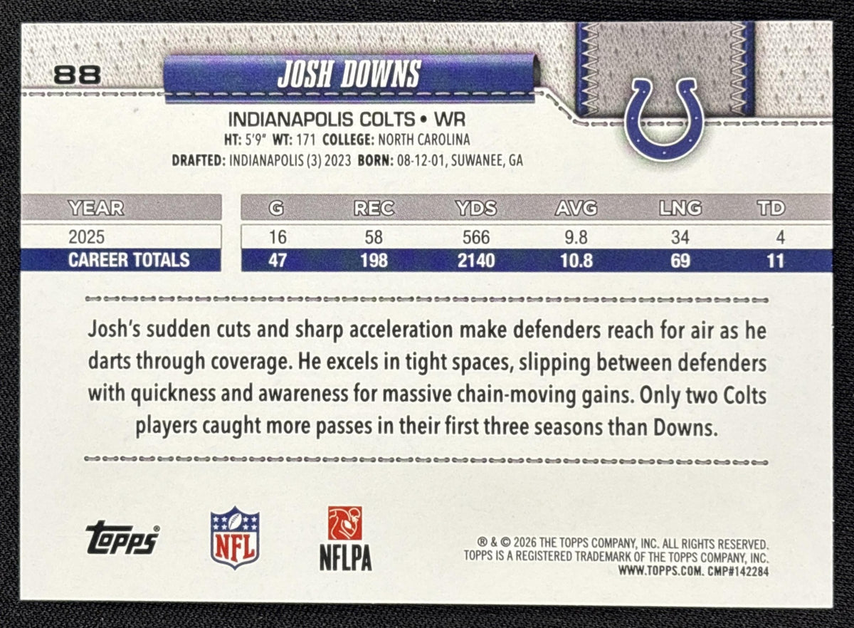 Josh Downs 2026 Topps Pink Holo Foil Colts
