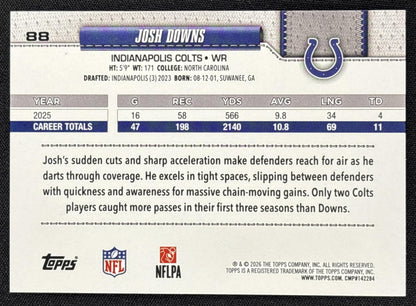 Josh Downs 2026 Topps Pink Holo Foil Colts