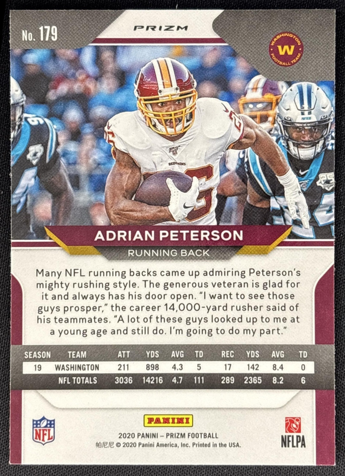 Adrian Peterson 2020 Panini Prizm Red Retail Commanders Sports Trading Card