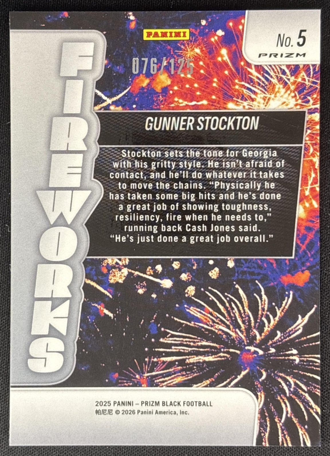 Gunner Stockton 2025 Panini Prizm Black Fireworks Blue Ice /125 Bulldogs Sports Trading Cards