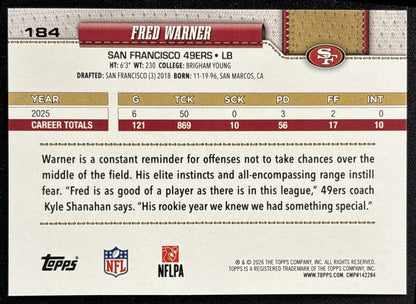 Fred Warner 2026 Topps Football Leather Foil 49ers