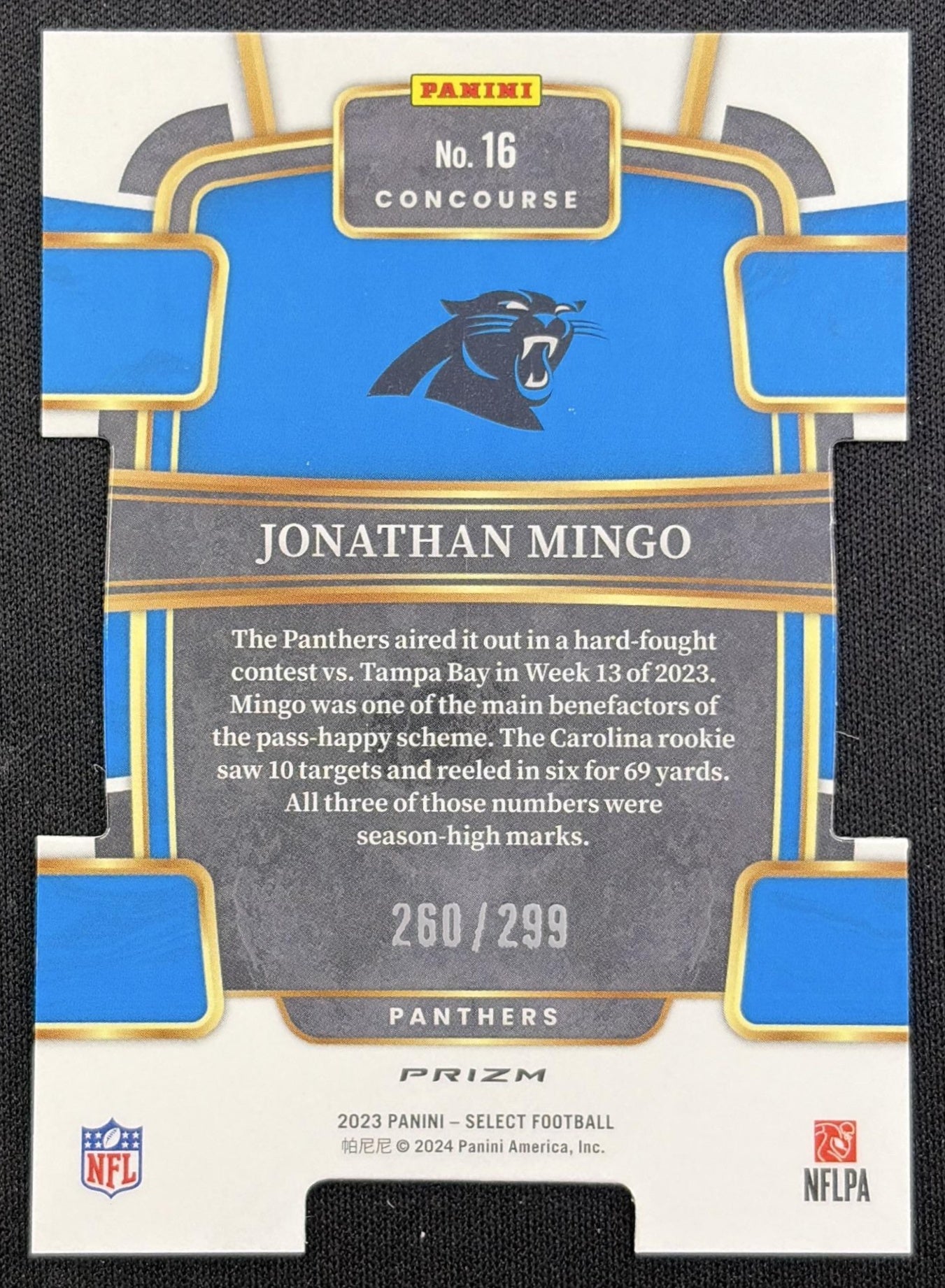 Jonathan Mingo 2023 Panini Select Copper Prizms Die Cut /299 Panthers