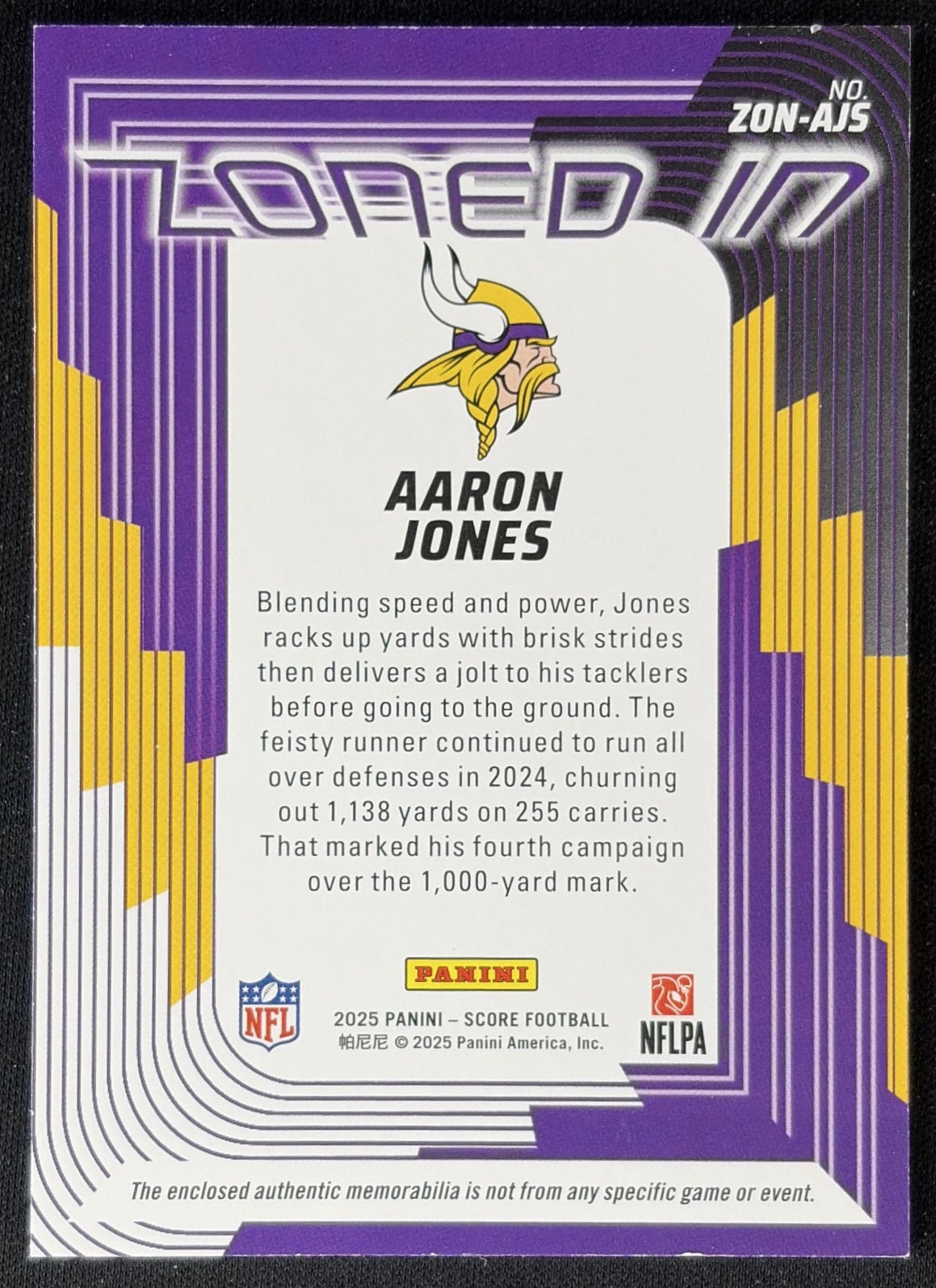 Aaron Jones 2025 Panini Score Zoned In Jerseys Vikings back