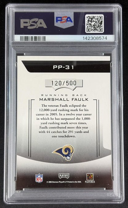 Marshall Faulk 2006 Playoff Prestige Prestigious Pros Orange /500 PSA 9 Rams Sports Trading Card