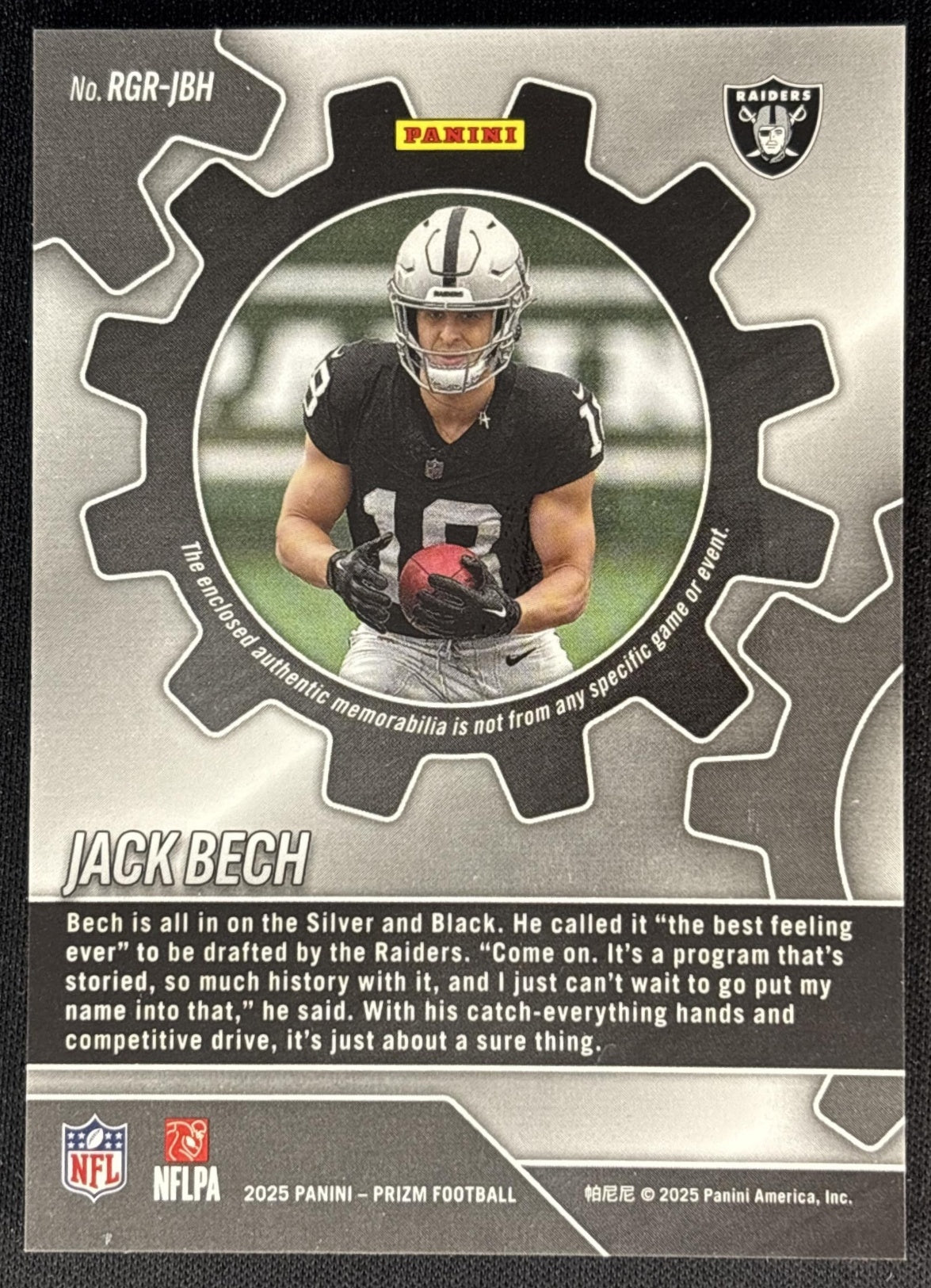 Jack Bech 2025 Panini Prizm Rookie Gear