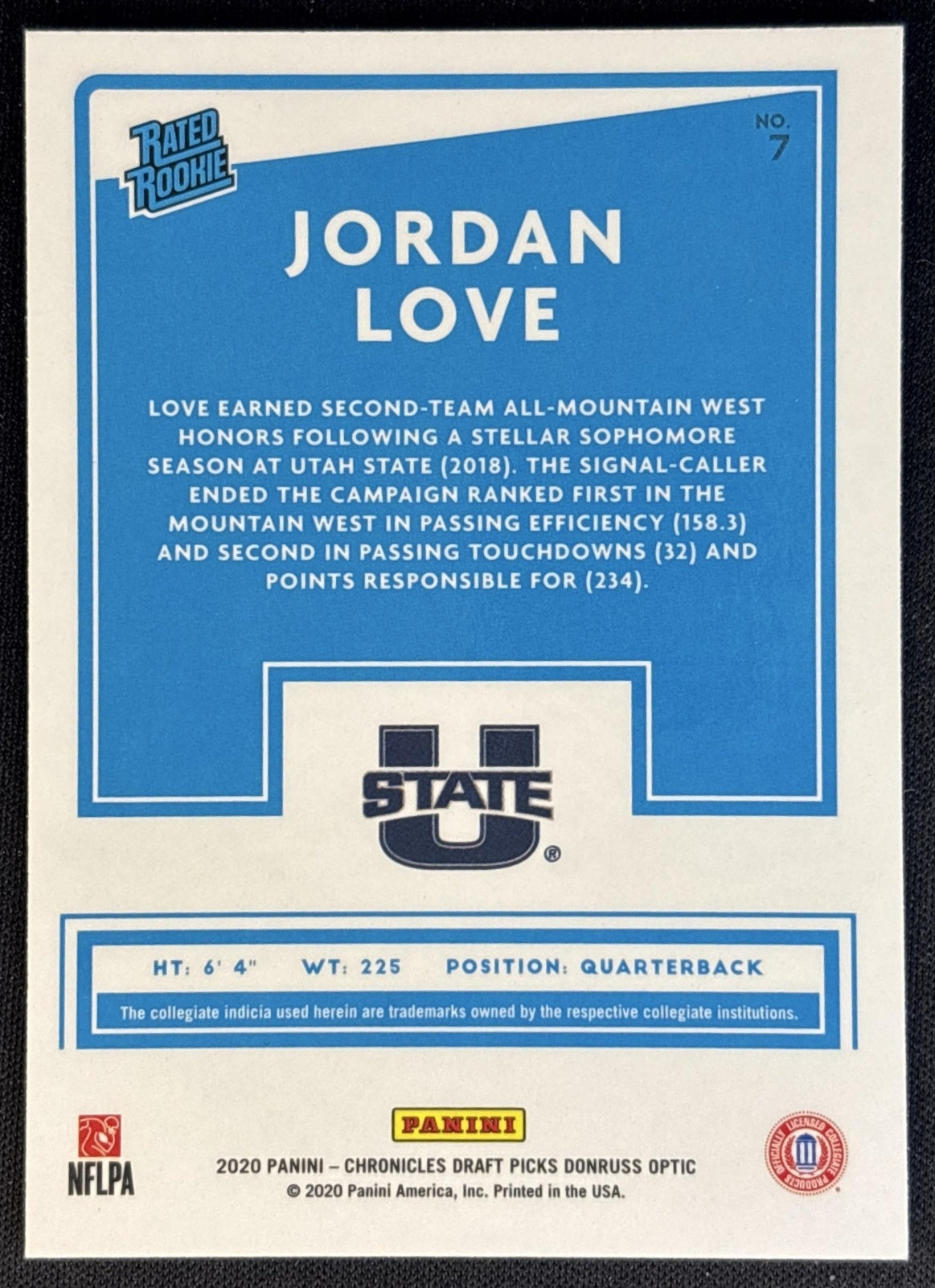 Jordan Love 2020 Panini Chronicles Draft Picks Donruss Optic Rated Rookie Packers