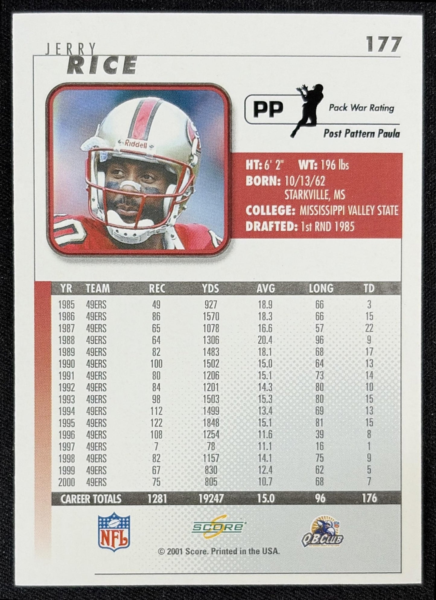 Jerry Rice 2001 Score 49ers