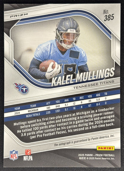 Kalel Mullings 2025 Panini Prizm Rookie Auto Silver Titans Sports Trading Cards