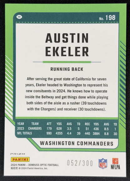 Austin Ekeler 2024 Panini Donruss Optic Wave /300 Commanders back