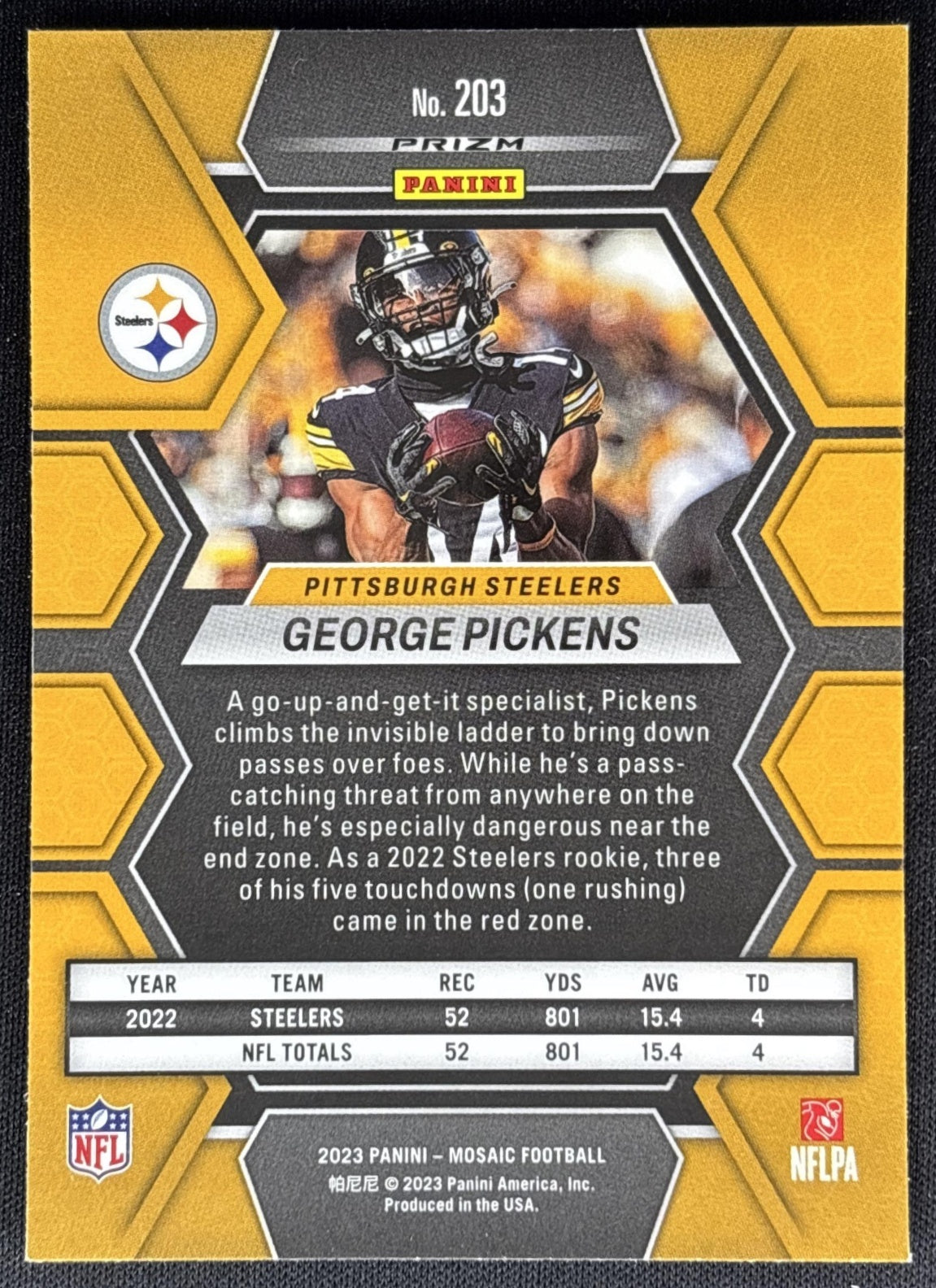 George Pickens 2023 Panini Mosaic Reactive Blue Mosaic Steelers Sports Trading Cards