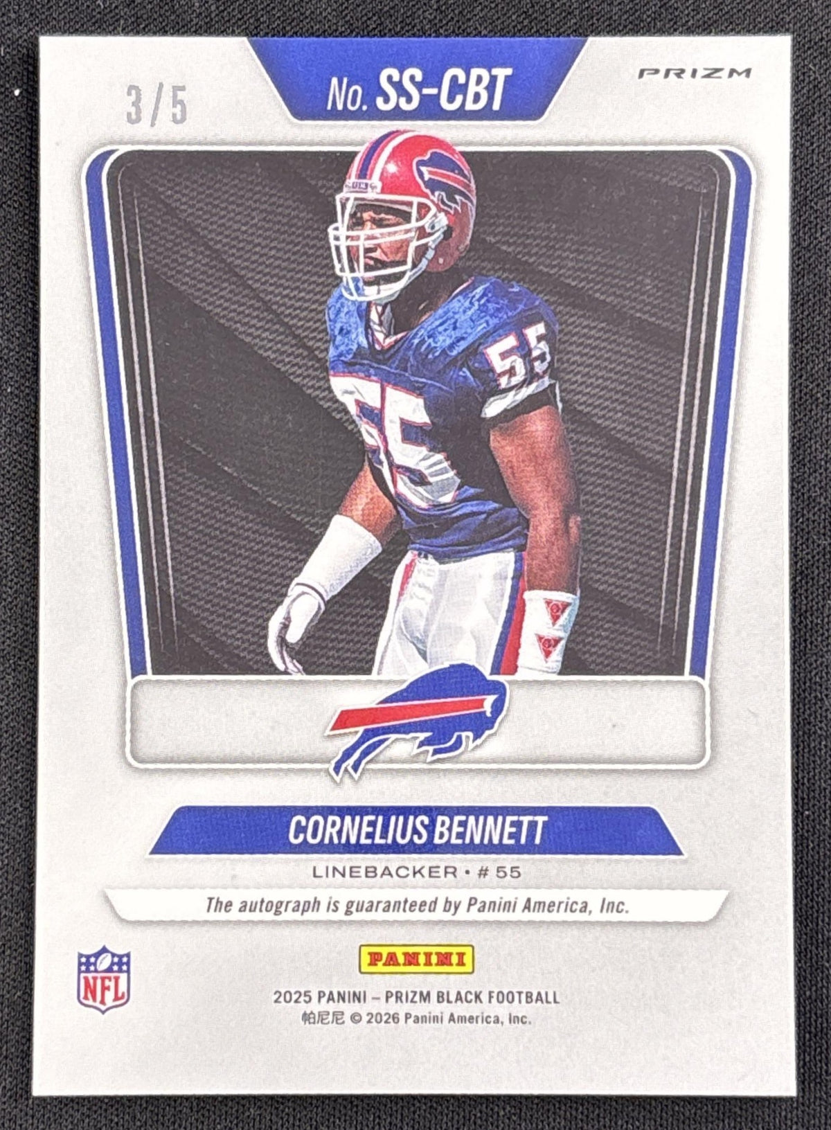 Cornelius Bennett 2025 Panini Prizm Black Sensational Signatures Gold Vinyl FOTL /5 Bills