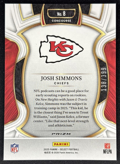 Josh Simmons 2025 Panini Select Concourse Tri-Color Prizm /399 Chiefs back