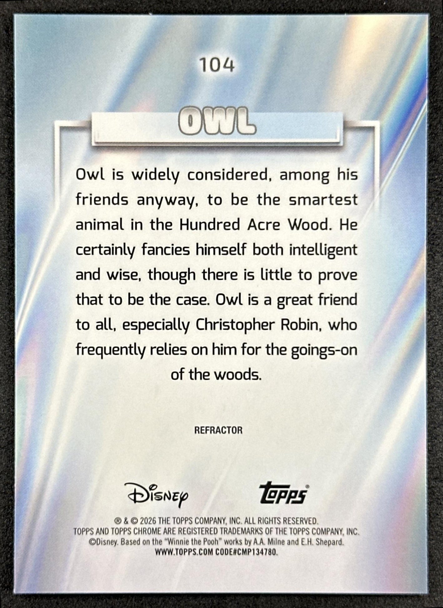 Owl 2026 Topps Chrome Disney Refractor Back