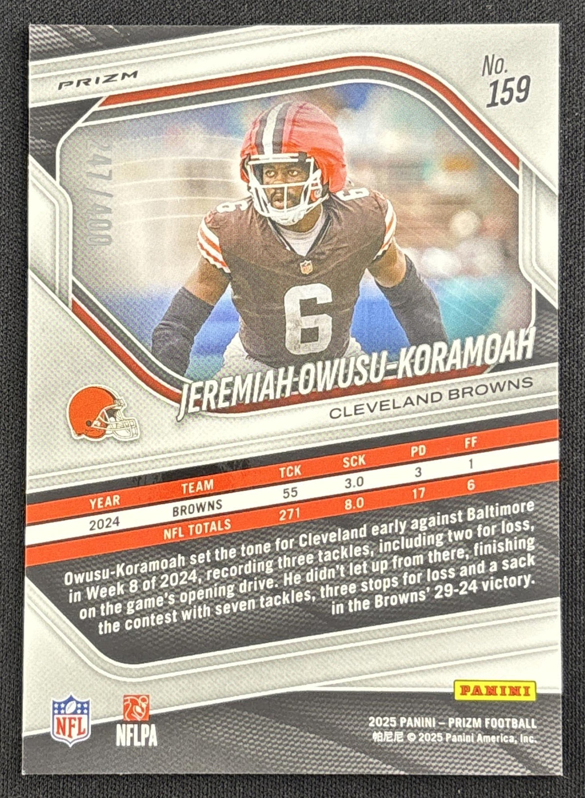 Jeremiah Owusu-Koramoah 2025 Panini Prizm Pandora /400 Browns