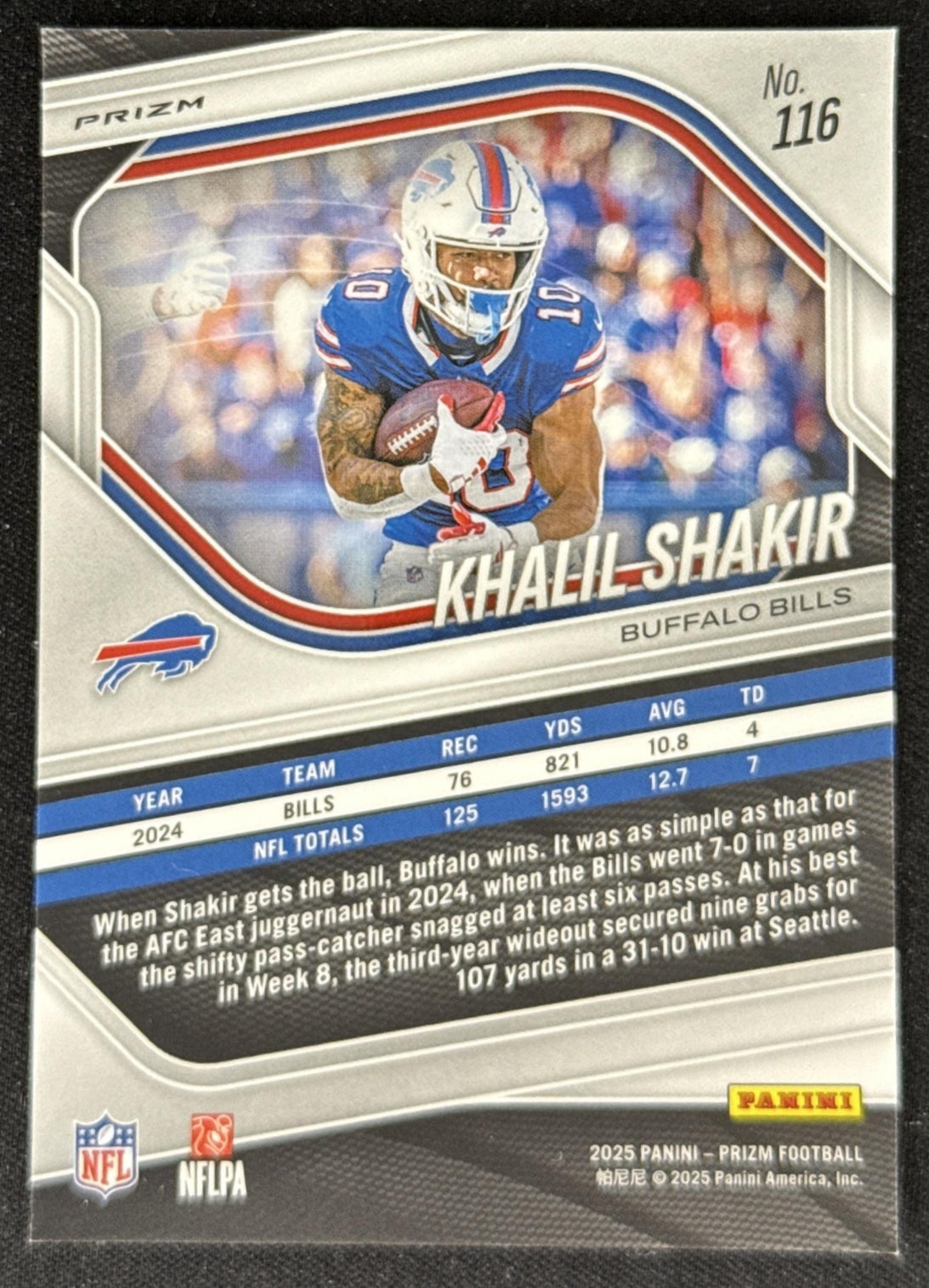 Khalil Shakir 2025 Panini Prizm Red White & Blue Bills Buffalo Bills Sports Trading Card