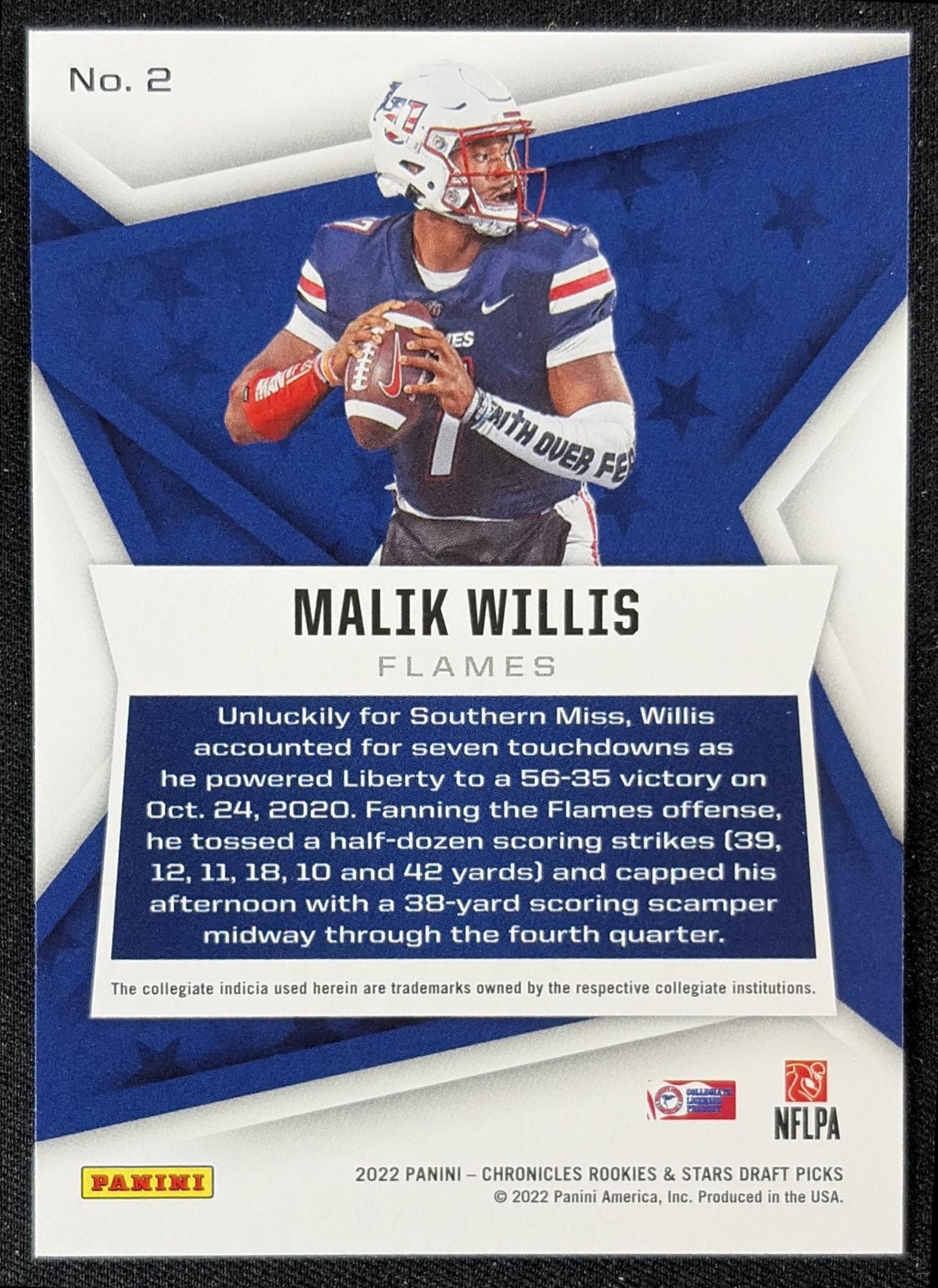 Malik Willis 2022 Panini Chronicles Draft Picks Rookies and Stars Flames