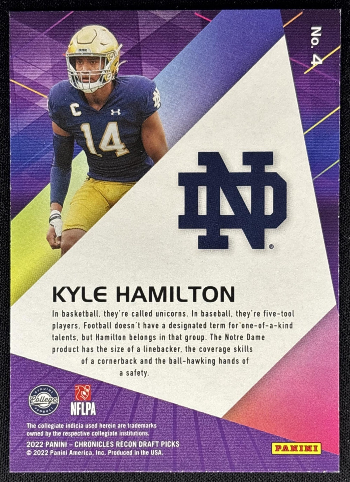Kyle Hamilton 2022 Panini Chronicles Draft Recon Pink Fighting Irish back