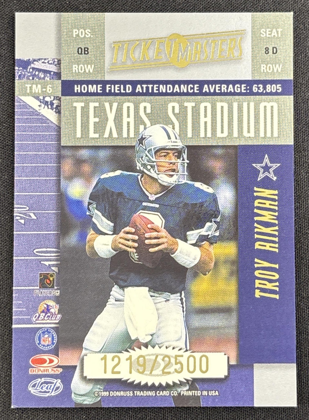 Emmitt Smith Troy Aikman 1999 Leaf Rookies & Stars Ticket Masters /2500 Cowboys Sports Trading Card