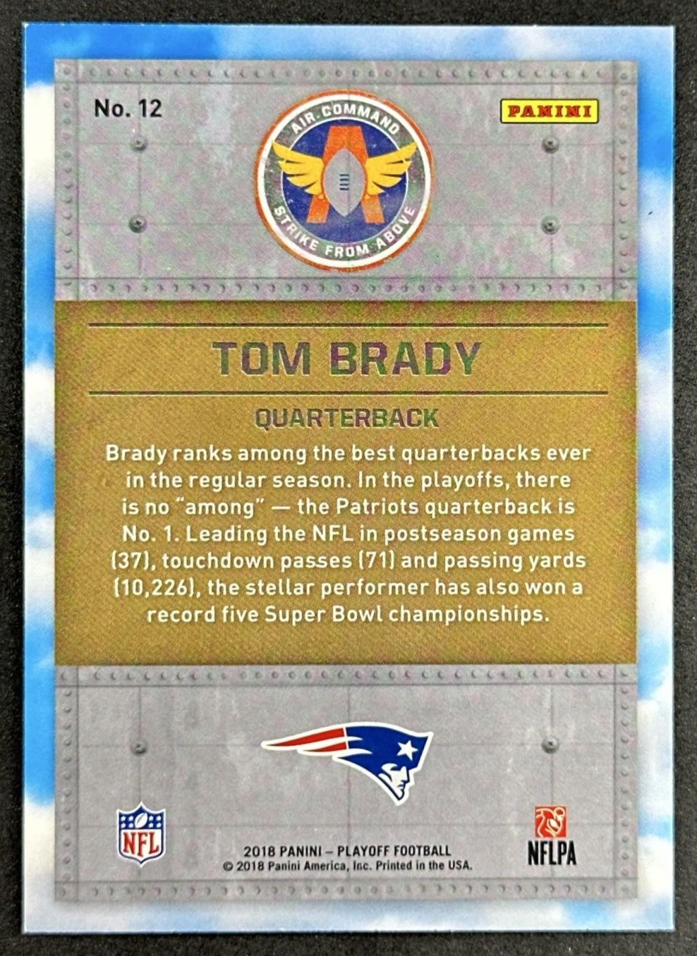 Tom Brady 2018 Panini Playoff Air Command Strike from Above Patriots Back