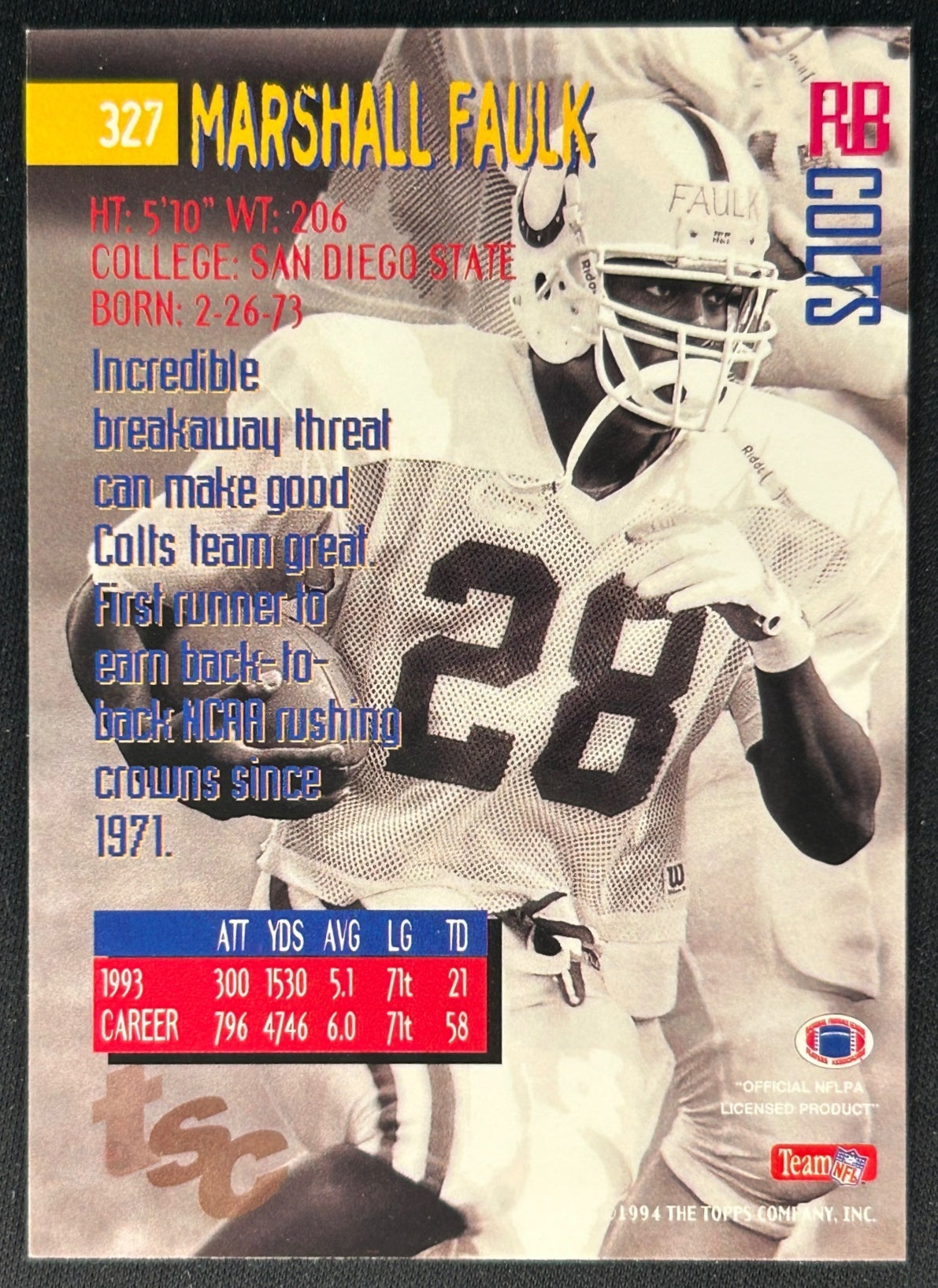 Marshall Faulk 1994 Stadium Club Colts Sports Trading Cards