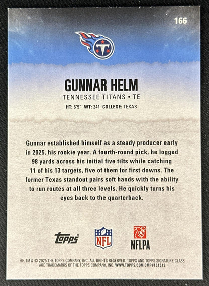 Gunnar Helm 2025 Topps Signature Class Red Rookie Titans back