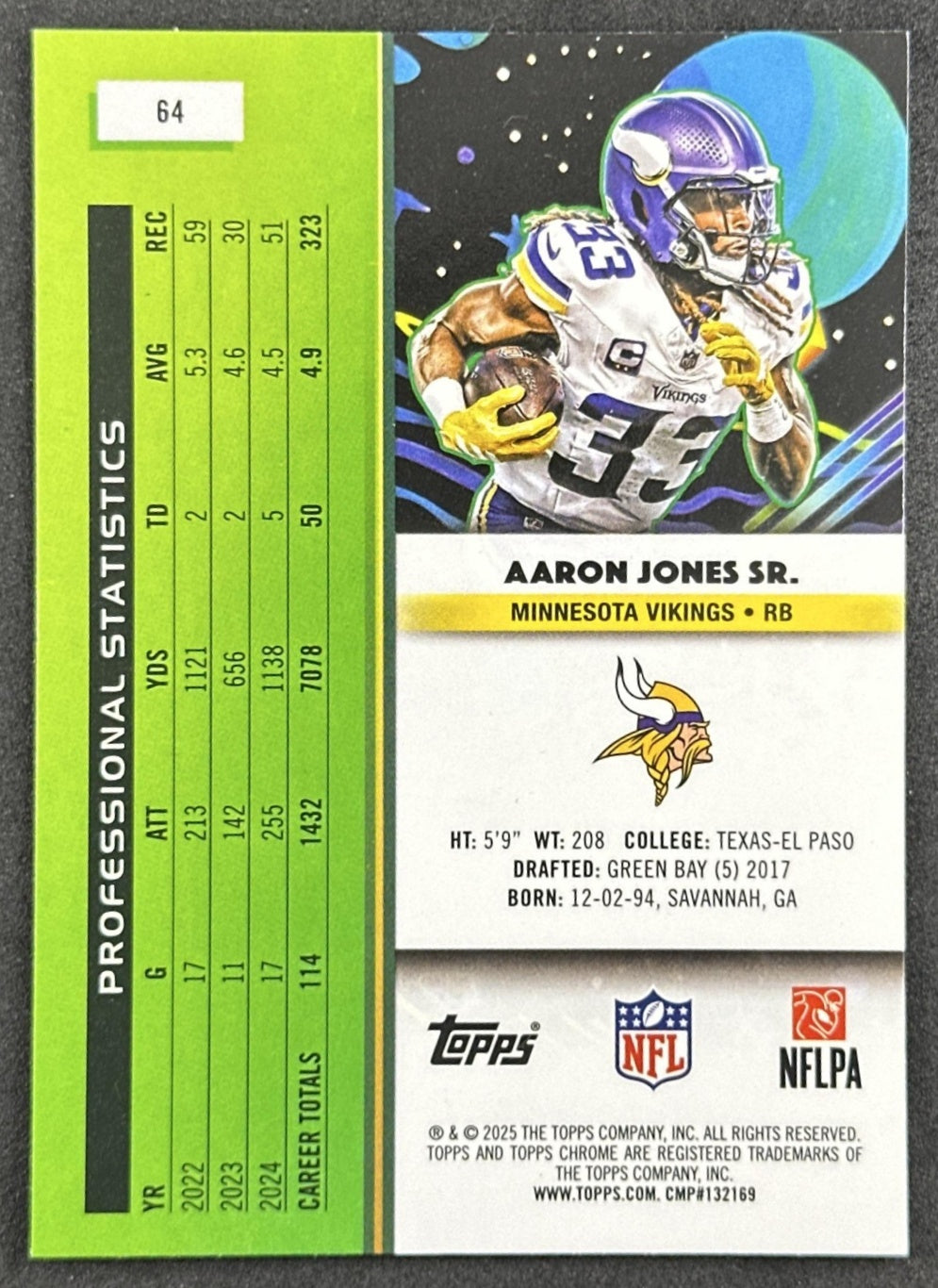 Aaron Jones Sr. 2025 Topps Cosmic Chrome Vikings back